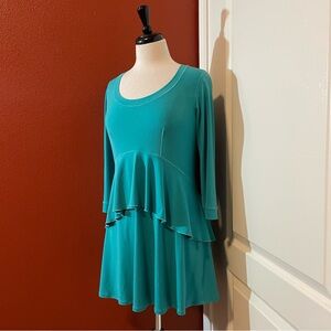Eva Varro Women’s Turquoise Ruffled Pullover Modest Scoop Neck Tunic Top